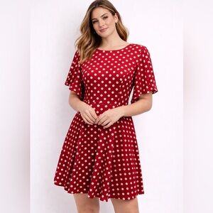 Red Polka Dot Fit & Flare Dress Retro Pinup Swing Dress-Medium